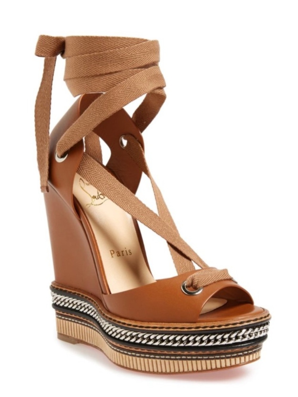 Christian Louboutin Tribuli ankle tie wrap chain wedge 38